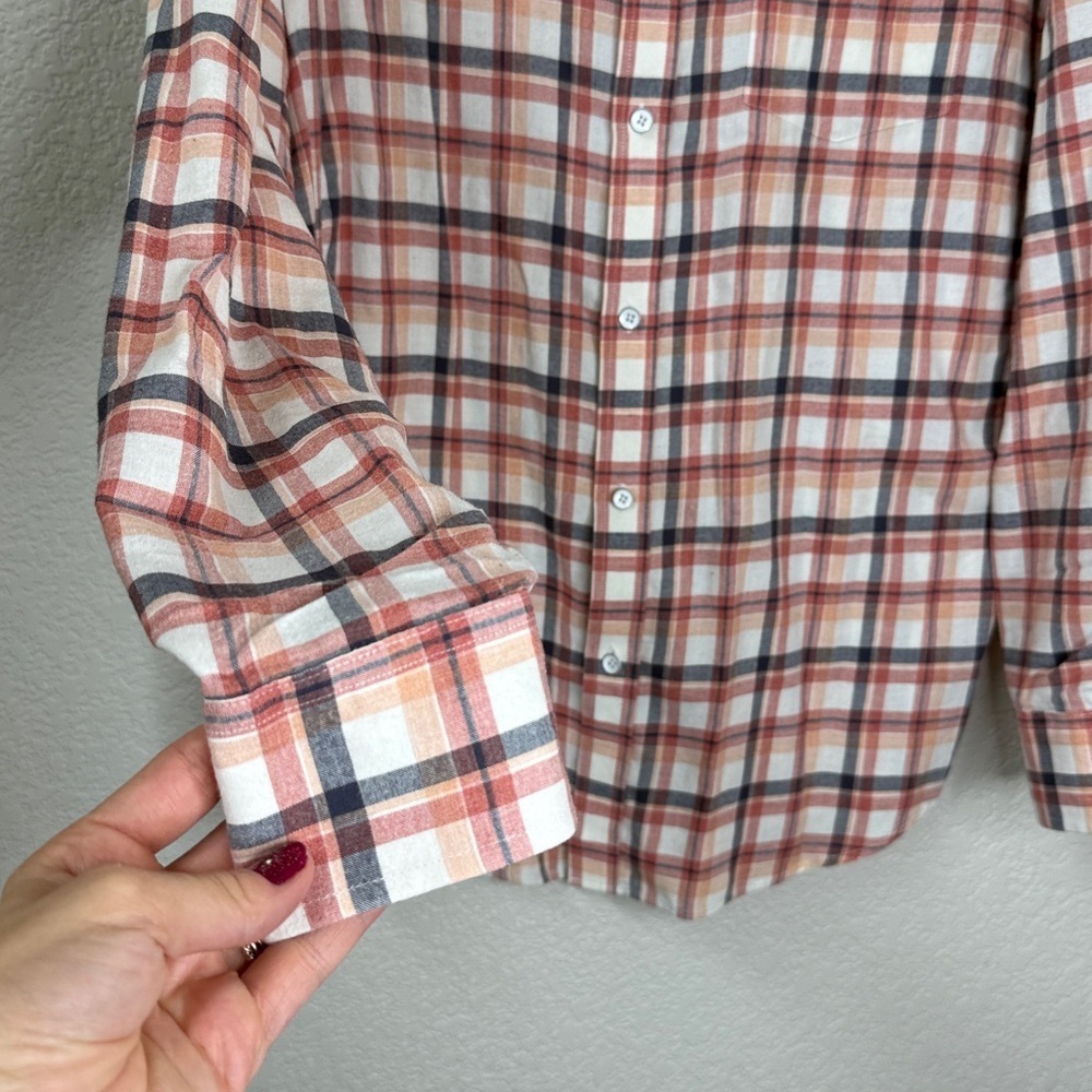 Banana Republic Standard Fit Button Down Plaid Casual Shirt Red Gray size Large - Picture 5 of 7